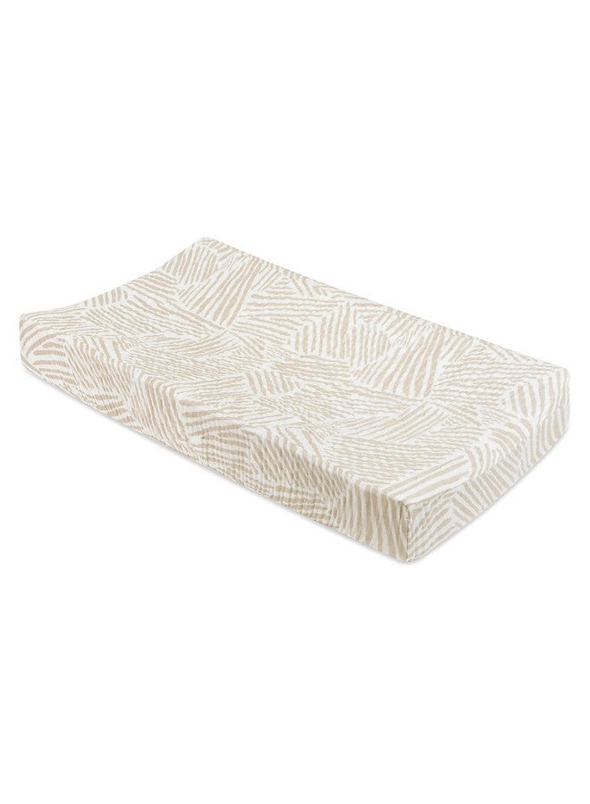 Babyletto 100% Quilted Organic Cotton Changing Pad Cover, GOTS-Certified, Fitted 360°, Ultra-Soft and Breathable Muslin - Oat Stripe - Image 1