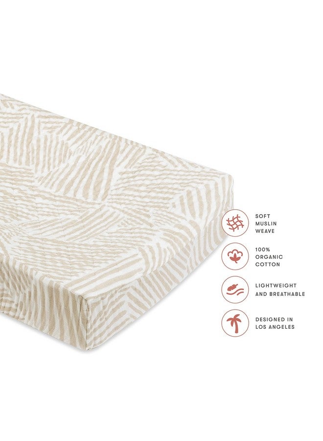 Babyletto 100% Quilted Organic Cotton Changing Pad Cover, GOTS-Certified, Fitted 360°, Ultra-Soft and Breathable Muslin - Oat Stripe - Image 2