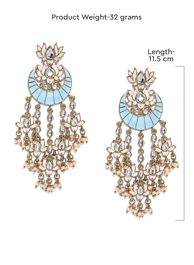 erorex Lotus Design Enamelled 22K Metal Gold Plated Dangle Earring For Women Zpfk8783 - Image 5
