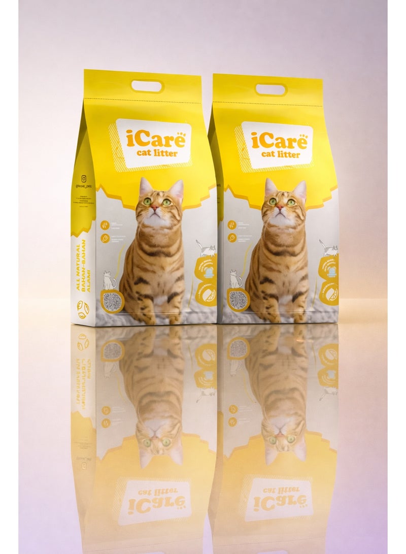 آي كير قطعتان من رمل القطط من نوع آي كير بنتونيت - بنكهة الليمون - 25 لترًا - Image 1