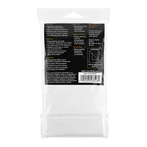 Lineco Self-Adhesive Acid-Free Archival Polypropylene Mounting Photo Corners, Full View, 3 inches, Used for Scrapbook, DIY and Displaying Pictures, Package of 100, Clear - Image 2