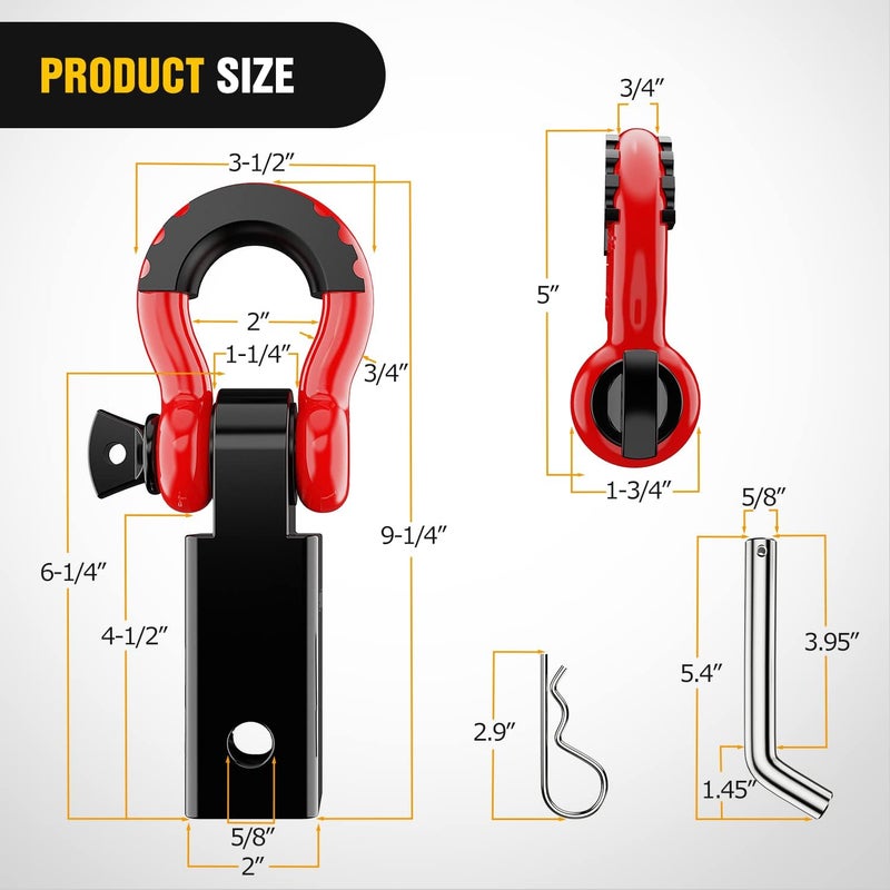 Nilight Shackle Hitch Receiver 2Inch 45000 LBs Breaking Strength 3/4" D Ring Shackle w/Trailer Hitch Pin Heavy Duty Solid Recovery Towing Kit for Trucks Jeeps Off-Road,2 Years Warranty - Image 2