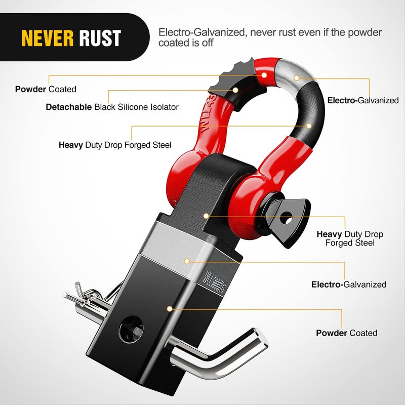 Nilight Shackle Hitch Receiver 2Inch 45000 LBs Breaking Strength 3/4" D Ring Shackle w/Trailer Hitch Pin Heavy Duty Solid Recovery Towing Kit for Trucks Jeeps Off-Road,2 Years Warranty - Image 3