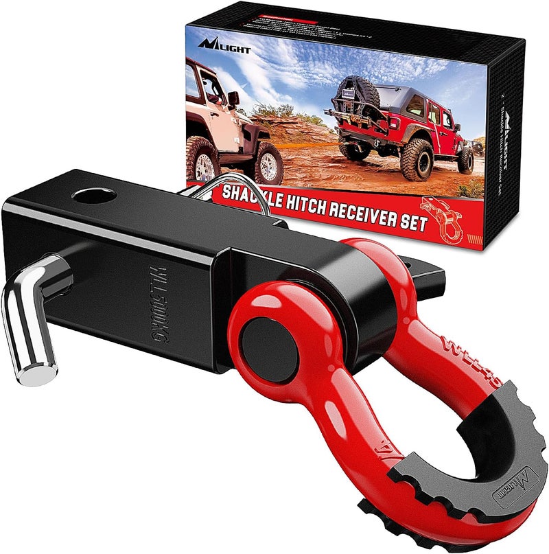 Nilight Shackle Hitch Receiver 2Inch 45000 LBs Breaking Strength 3/4" D Ring Shackle w/Trailer Hitch Pin Heavy Duty Solid Recovery Towing Kit for Trucks Jeeps Off-Road,2 Years Warranty - Image 1