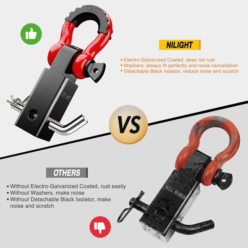 Nilight Shackle Hitch Receiver 2Inch 45000 LBs Breaking Strength 3/4" D Ring Shackle w/Trailer Hitch Pin Heavy Duty Solid Recovery Towing Kit for Trucks Jeeps Off-Road,2 Years Warranty - Image 5
