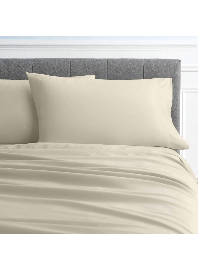 Way Fair مجموعة ملاءات واي فير 4 قطع 42" x 80" لون عاجي سادة - 100% قطن مصري، 600 خيط، ملاءات سرير تبريد، عمق جيب 15 بوصة للملاءة المفروشة، مجموعة ملاءات سرير قطنية بحجم 42x80 - Image 1