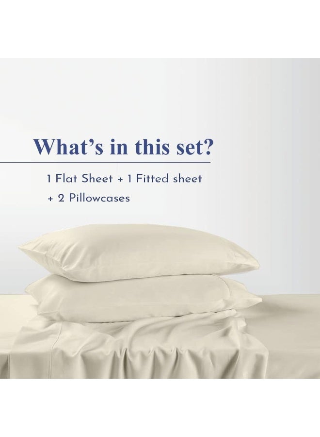 Way Fair مجموعة ملاءات واي فير 4 قطع 42" x 80" لون عاجي سادة - 100% قطن مصري، 600 خيط، ملاءات سرير تبريد، عمق جيب 15 بوصة للملاءة المفروشة، مجموعة ملاءات سرير قطنية بحجم 42x80 - Image 3