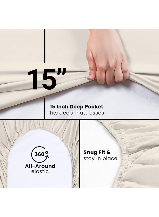 Way Fair مجموعة ملاءات واي فير 4 قطع 42" x 80" لون عاجي سادة - 100% قطن مصري، 600 خيط، ملاءات سرير تبريد، عمق جيب 15 بوصة للملاءة المفروشة، مجموعة ملاءات سرير قطنية بحجم 42x80 - Image 4