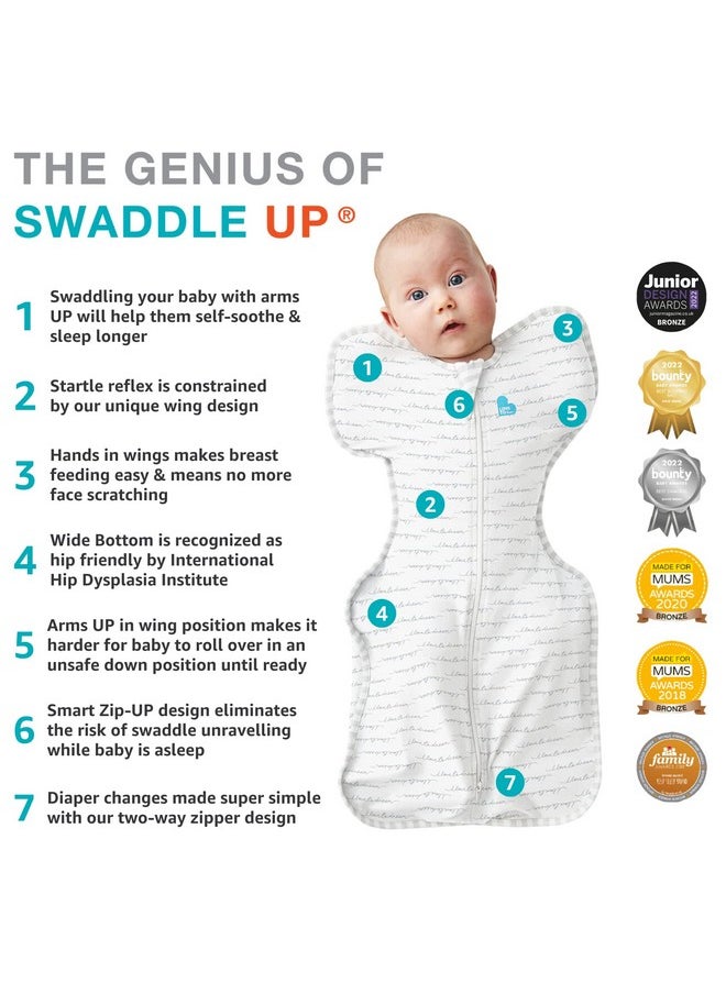 لاف تو دريم بطانية Love to Dream Swaddle UP الدافئة 2.5 TOG، قبعات بيضاء سعيدة، صغيرة، من 8 إلى 13 رطلاً، نوم أفضل بشكل كبير، تسمح للطفل بالنوم في وضعية رفع الذراعين المفضلة لتهدئة نفسه، ملاءمة محكمة تهدئ من ردود الفعل المفاجئة  - Image 3