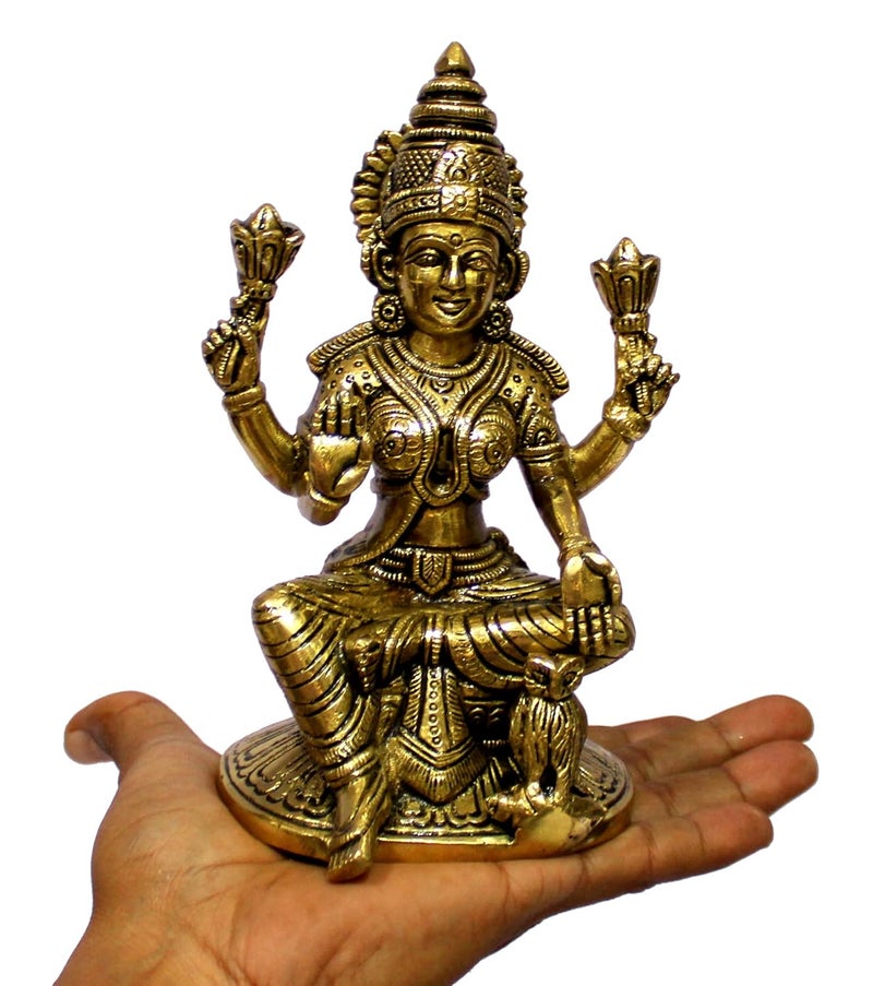 ESPLANADE Brass Laxmi Lakshmi Goddess Murti Idol Statue Figurine Sculpture Pooja Idols Home Decor Golden 675 Inches - Image 5