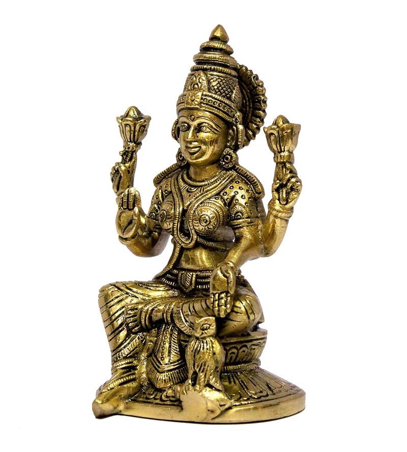 ESPLANADE Brass Laxmi Lakshmi Goddess Murti Idol Statue Figurine Sculpture Pooja Idols Home Decor Golden 675 Inches - Image 3