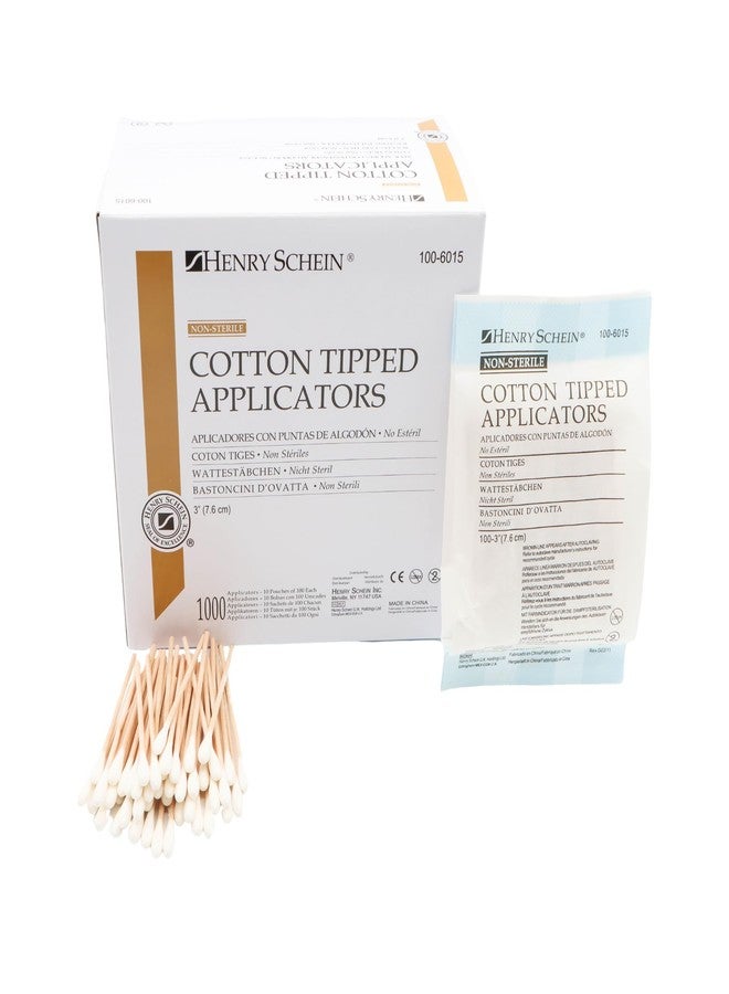 Henry Schein Cotton Tipped Applicators, 3 inches, Non-Sterile, Wood Handle, Single Use, 1000/Box - Image 1