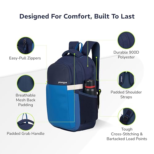 Provogue Urban Laptop Backpack 30L with 3 large compartments and Rain Cover | Backpack Bag for Man, Laptop Bag 15.6 Inch, Travel & Office Backpack for Men and Women with Laptop Compartment | Blue - Image 4