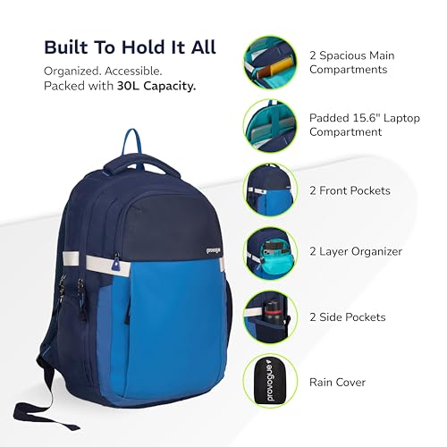 Provogue Urban Laptop Backpack 30L with 3 large compartments and Rain Cover | Backpack Bag for Man, Laptop Bag 15.6 Inch, Travel & Office Backpack for Men and Women with Laptop Compartment | Blue - Image 3