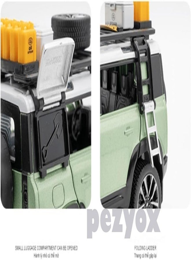 PEZYOX Die-Cast Zinc Alloy 1:24 Scale Defender Camping【Large】 with 6 Openable Doors,Lights & Music. (Green) - Image 2