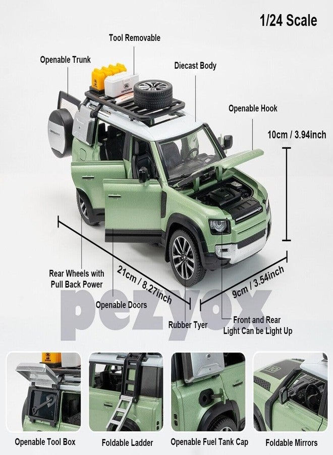PEZYOX Die-Cast Zinc Alloy 1:24 Scale Defender Camping【Large】 with 6 Openable Doors,Lights & Music. (Green) - Image 3
