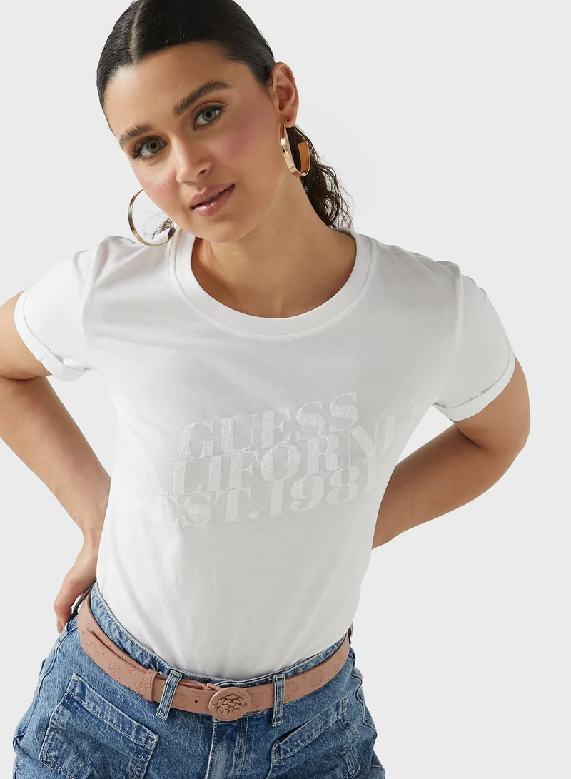 GUESS Roll Sleeve Logo T-Shirt