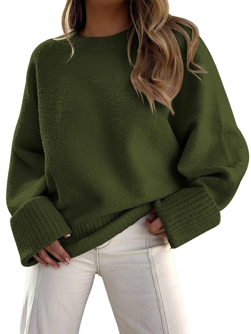 LILLUSORY Oversized Sweater Womens 2026 Fall Fashion Outfits Pullover Long Tunic Old Money Winter Cozy Clothes Cute Crewneck Trendy Knit Chunky Warm Knitted Ladies Top Army Green - Image 1