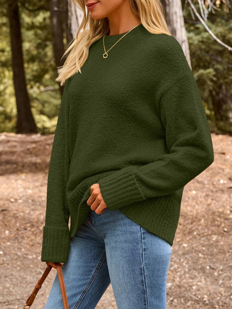 LILLUSORY Oversized Sweater Womens 2026 Fall Fashion Outfits Pullover Long Tunic Old Money Winter Cozy Clothes Cute Crewneck Trendy Knit Chunky Warm Knitted Ladies Top Army Green - Image 3
