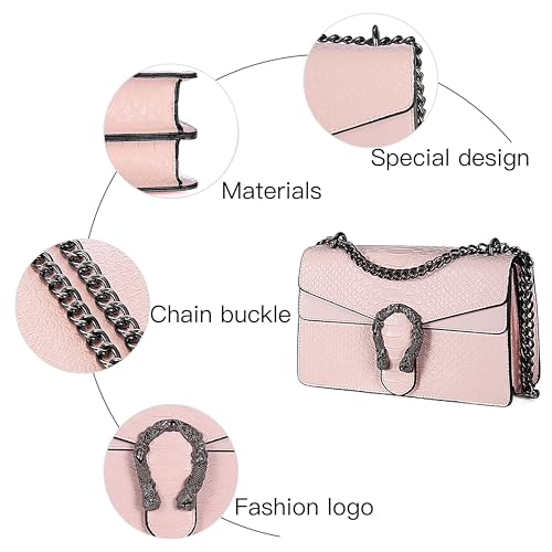 DEEPMEOW Crossbody Shoulder Evening Bag for Women - Snake Printed Leather Messenger Bag Chain Strap Clutch Small Square Satchel Purse（Pink） - Image 5