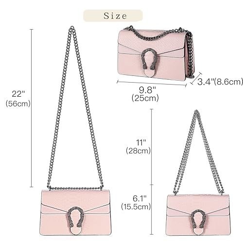 DEEPMEOW Crossbody Shoulder Evening Bag for Women - Snake Printed Leather Messenger Bag Chain Strap Clutch Small Square Satchel Purse（Pink） - Image 3