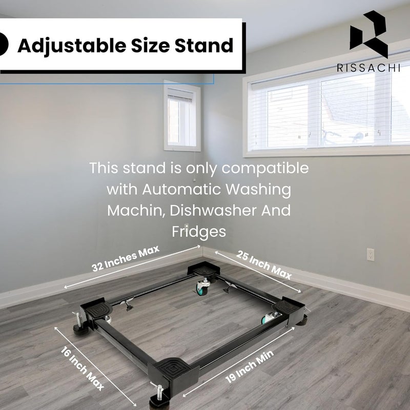 RISSACHI Adjustable Washing Machine TrolleyStand with 4 Anti Vibration Pads for Front Top Load Supports Up to 150kg Suitable for Dishwasher Fridge Air Cooler IFB Refrigerator - Image 3