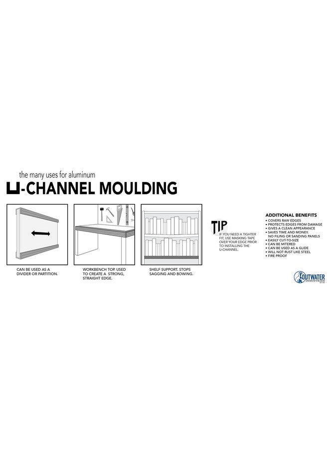 OUTWATER قناة U من الألمنيوم بلمسة مطحنة 1/2 بوصة أبعاد داخلية طول 48 بوصة عبوة من 1 Alu847-M C-Channel - Image 5