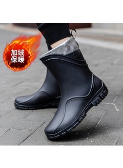 Generic Mens Fashion Waterproof Slip-Resistant Fishing Rain BootsG500-black-Cotton G500-black-Cotton 