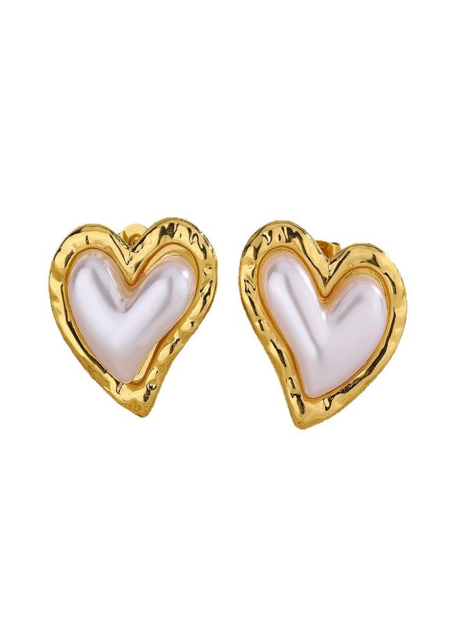 MEENAZ Pearl Stud Earrings set for women Stylish Ear Rings for girls Gold Plated Heart Love Stainless Steel Anti tarnish Jewellery for Women Girls Aesthetic Valentine Gift Accessory Premium -261 - Image 1