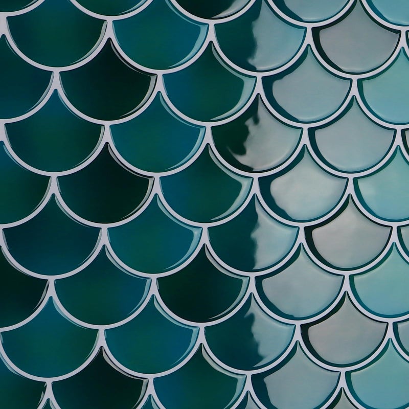 CRE8TIVE Dark Green Fish Scale Peel and Stick Backsplash for Kitchen Bathroom Shower 4 Sheets 12x12 Waterproof SelfAdhesive 3D Shell Tile Stickers