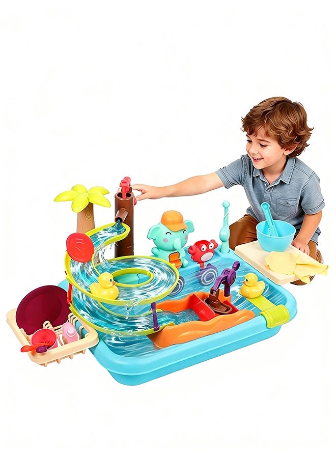 Sunbath Play Sink with Running Water,Kids Kitchen Sink Toys,Pool Floating Fishing Toys With Manual Faucet for Water Play, Children's Play Kitchen Gift for Boys Girls 4+6 Years Old - Image 1