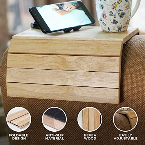 TVM Sofa Armrest Tray (Set of 2) | Pine Wood | Flexible and Foldable Couch Tray | Dining Table Mat | Suitable for Food, Drinks, Snacks, Cup 40 x 27 x 1.3 cm | Handcrafted in India - Image 2