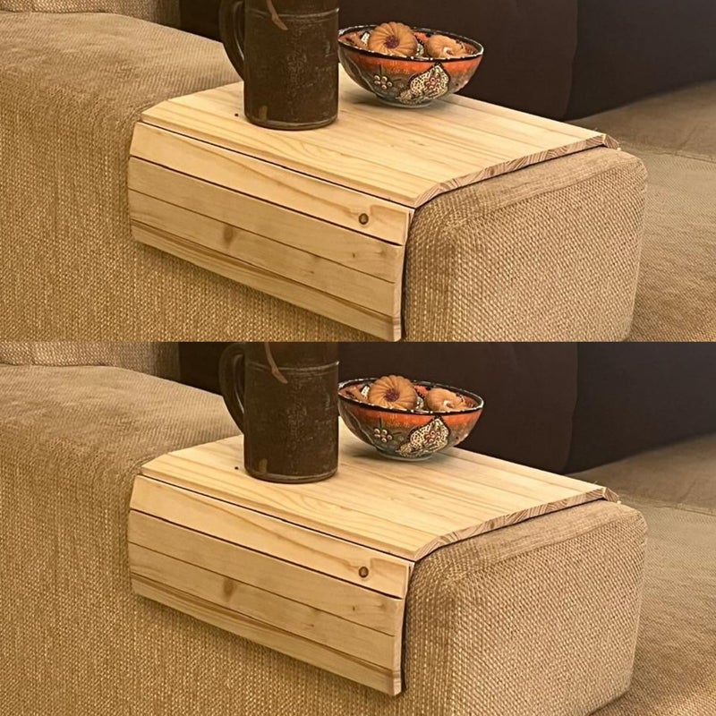 TVM Sofa Armrest Tray (Set of 2) | Pine Wood | Flexible and Foldable Couch Tray | Dining Table Mat | Suitable for Food, Drinks, Snacks, Cup 40 x 27 x 1.3 cm | Handcrafted in India - Image 1