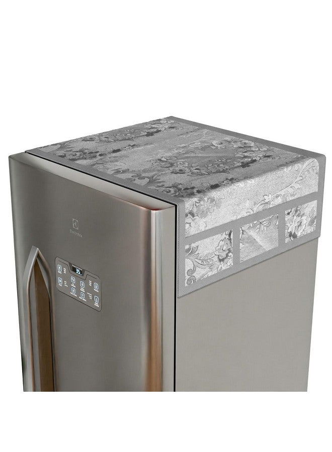 Kuber Industries Fridge Top Cover | PVC Fridge Top Cover | Refrigerator Cover with 6 Side Pockets | Refrigerator Top Protector | Appliance Cover | Fridge Top Cover 101 | Gray - Image 1