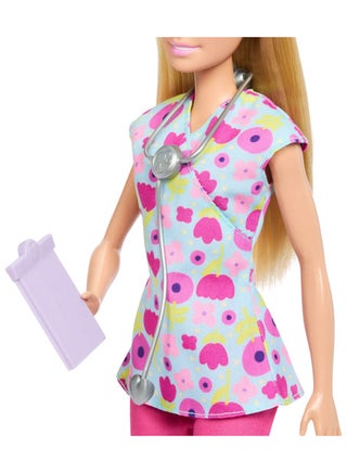 Careers Baby Doctor Playset with Blonde Barbie Doll Wearing Scrubs, 2 Baby Dolls, Examination Table & Accessories - view 3