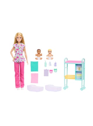 Careers Baby Doctor Playset with Blonde Barbie Doll Wearing Scrubs, 2 Baby Dolls, Examination Table & Accessories - view 4
