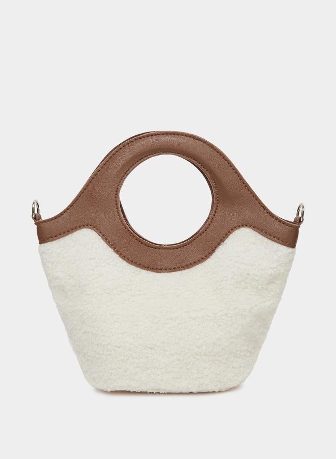 Styli Off White Plush Handbag with Detachable Strap - Image 2