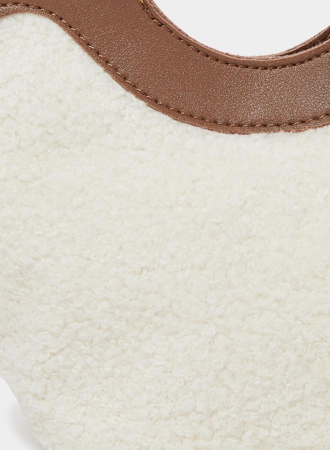 Styli Off White Plush Handbag with Detachable Strap - Image 3
