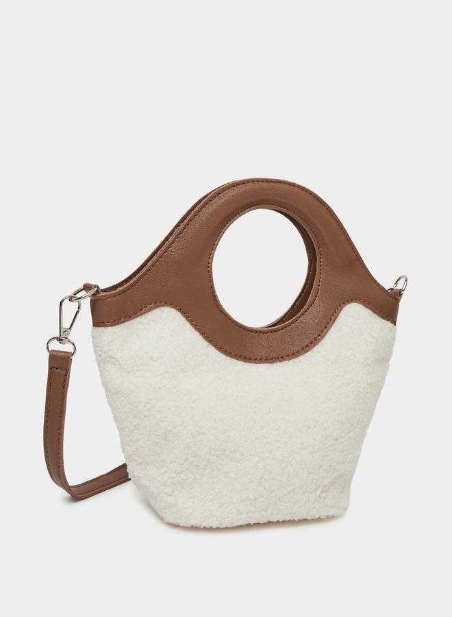 Styli Off White Plush Handbag with Detachable Strap - Image 1