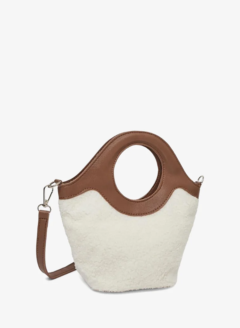 Styli Off White Plush Handbag with Detachable Strap