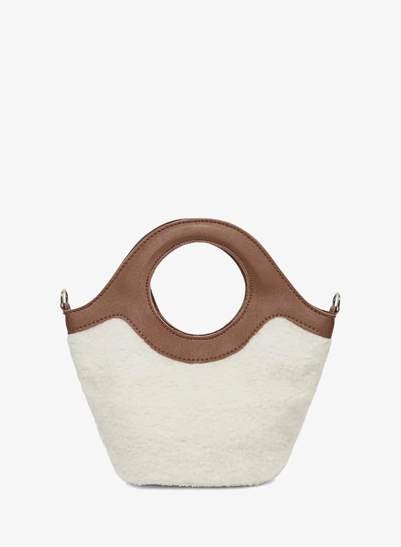 Styli Off White Plush Handbag with Detachable Strap
