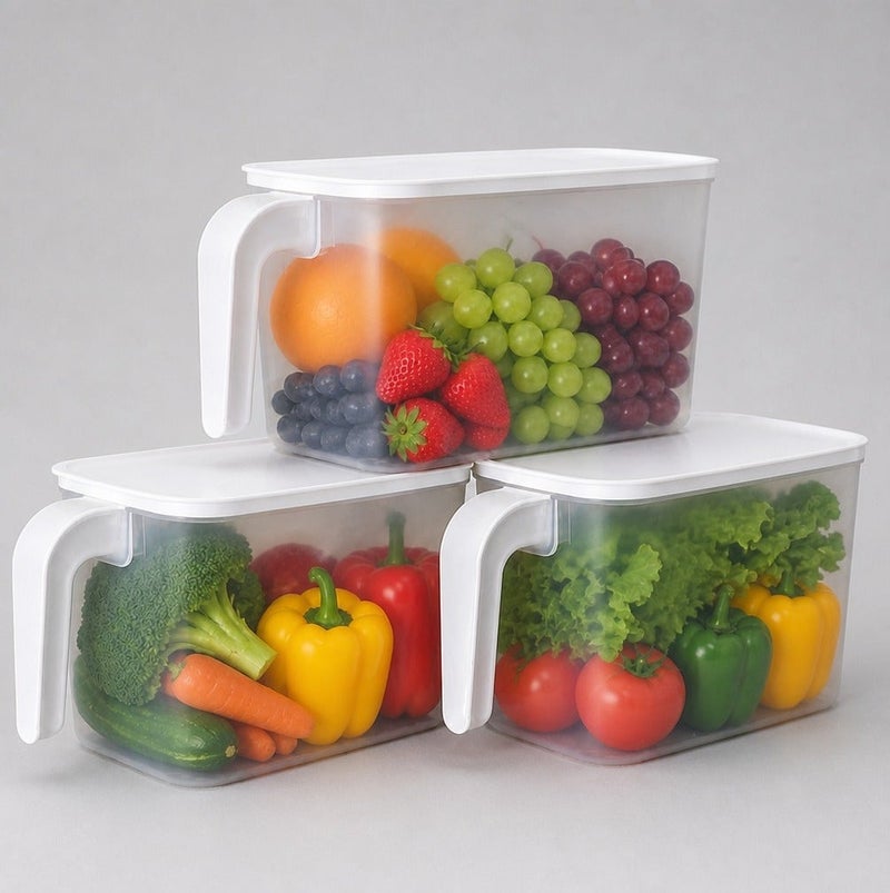 RAIS GLOBAL 3-Piece Refrigerator Organizer 4.5L | Stackable Fridge Storage Containers with Lids & Handle | Freezer Safe Fruit & Vegetable Storage Boxes | Transparent - Image 1