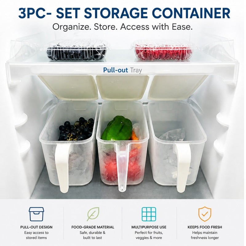 RAIS GLOBAL 3-Piece Refrigerator Organizer 4.5L | Stackable Fridge Storage Containers with Lids & Handle | Freezer Safe Fruit & Vegetable Storage Boxes | Transparent - Image 5