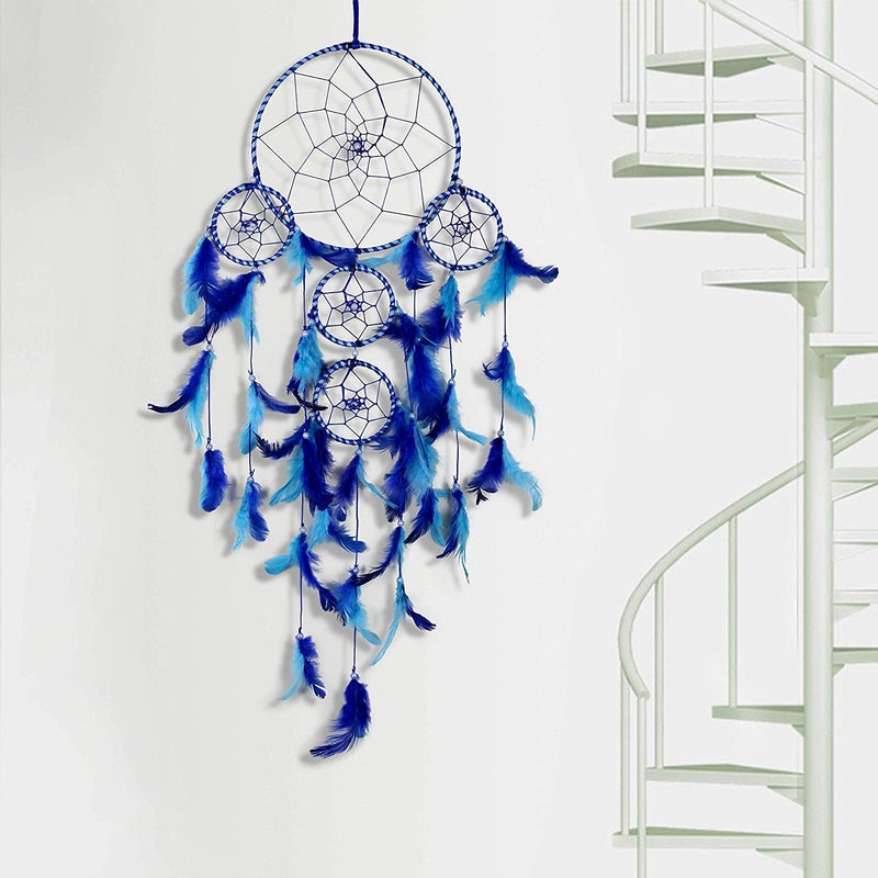 DULI Dream Catcher Combo Ying-Yang Concept Traditional Indian Dreamcatcher Wall Art for Bedrooms, Home Wall, Hanging Design, Wall Decor,Metal, Feathers Dreamcatcher (Big Blue Combo) - Image 1