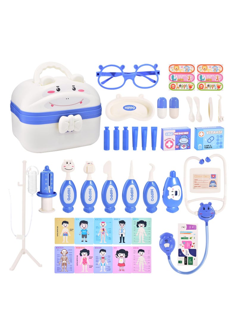 XiuWoo 3-5 Years Old Toddler Doctor Kit, Pretend Play and Dress Up Child Dentist Kit, Hippo Role-Playing Game Educational Doctor Toys, There are 39 Piece Medical Kits, Girls and Boys Toddler Gift Toys - Image 1