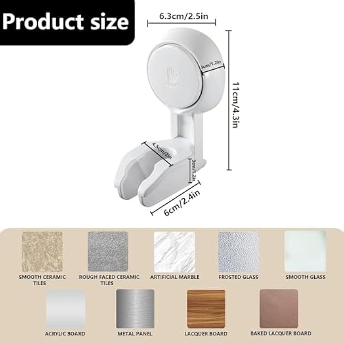 Shower Head Holder Adjustable Vacuum Handheld Shower Bracket No Drilling Waterproof Wall Mounted Shower Suction Cup Handheld Shower White - Image 4