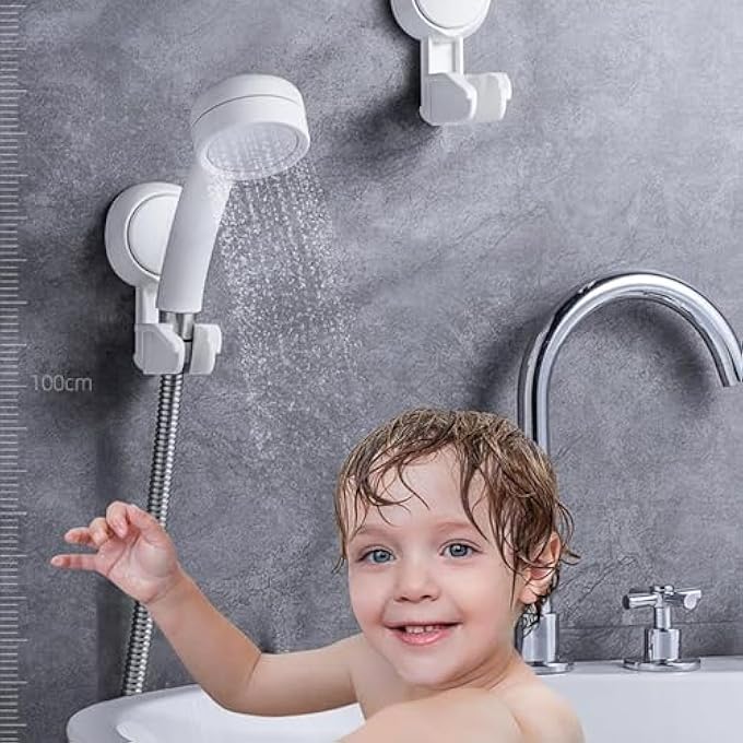 Shower Head Holder Adjustable Vacuum Handheld Shower Bracket No Drilling Waterproof Wall Mounted Shower Suction Cup Handheld Shower White - Image 3