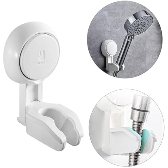 Shower Head Holder Adjustable Vacuum Handheld Shower Bracket No Drilling Waterproof Wall Mounted Shower Suction Cup Handheld Shower White - Image 2