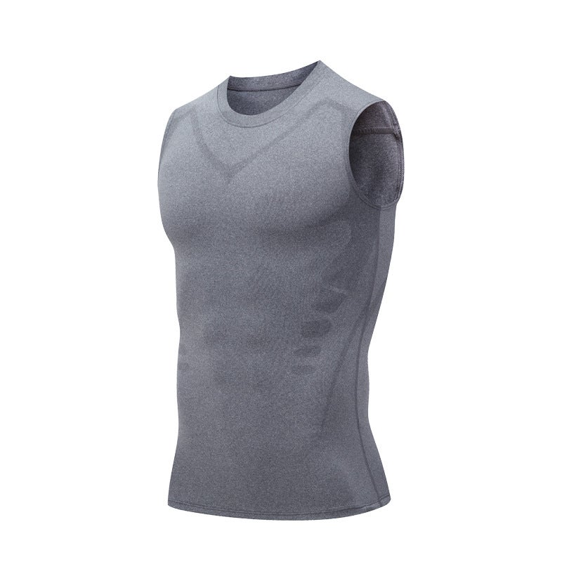 Cross-Mirror American Tight Men'S Sports Running Fitness Suit Quick-Drying Long-Sleeved T-Shirt High Elastic Training Vest