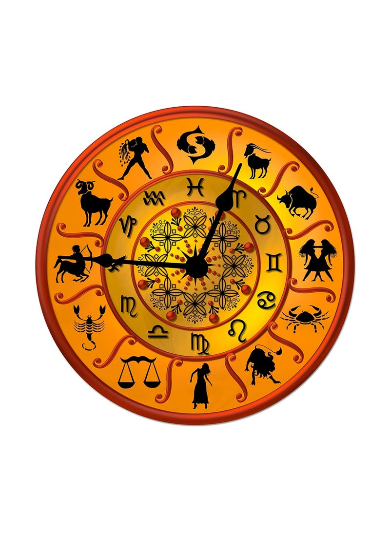 KARTIK Kartik Wall Clock Zodiac Sign Printed Designer Round Wooden Wall Clock Without Glass for Your Home/Living Room/Bedroom/Kitchen and Office (Multicolor, 11X11 inches) (03)  - Image 1